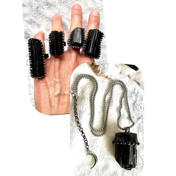 Handmade Jewelry - NATURES Shield SET! Black Tourmaline EMF Protection Necklace + Ring